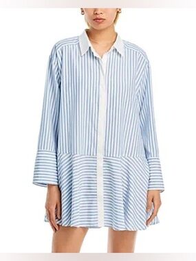 Aqua Light Blue and White Striped Mini Dress